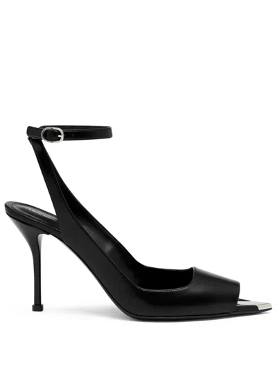 Alexander Mcqueen Punk Peep Toe Leather Sandal 2 In Black