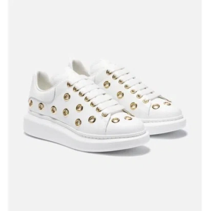 Pre-owned Alexander Mcqueen $950  Oversized Sneakers Gold Eyelet White Gold Eu 40 Us 10