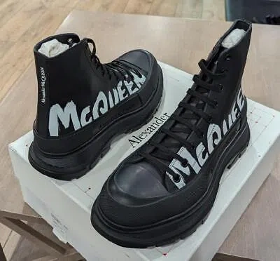 Pre-owned Alexander Mcqueen $950 Mens  Slick Tread Graffiti Sneakers Black/white 46 Us 13