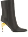 Alexander Mcqueen Leather Ankle Boots Metallic Heel Accent In 黑色