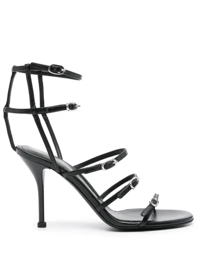 Alexander Mcqueen Multi-strap Leather Sandal Heel In Black