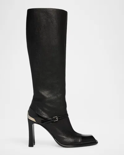 Alexander Mcqueen 95mm Niko Leather Knee-high Boots In Black