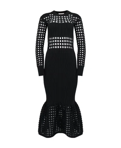 Alexander Mcqueen A Medium-length Knitted Mesh Dress In Black