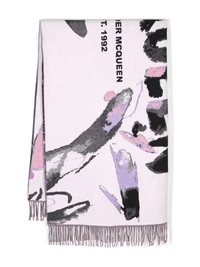 Alexander Mcqueen Abstract Pattern Logo-print Scarf In Nude