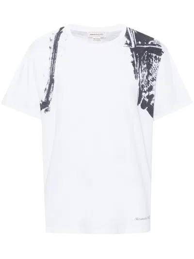 Alexander Mcqueen Abstract-print Cotton T-shirt In 白色