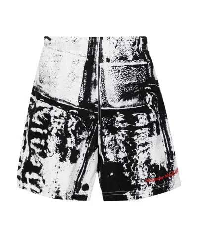 Alexander Mcqueen Abstract-print Swim Shorts In Weiss