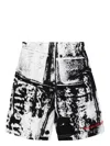 Alexander Mcqueen Alexander Mc Queen Abstract Print Swim Shorts With Logo In Gold
