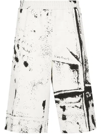 Alexander Mcqueen Abstract-print Twill Shorts In White