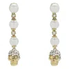 Alexander Mcqueen Dangling Pearl Skull Crystal Earrings In White