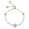 Alexander Mcqueen Skull And Pearl Friendship Bracelet In Gold