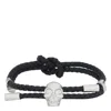 Alexander Mcqueen Skull Braided Leather Cord Bracelet Accessories In Black