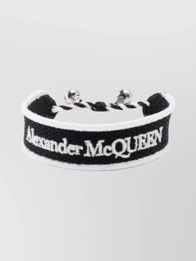 Alexander Mcqueen Logo-embroidered Woven Bracelet In Black
