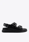 Alexander Mcqueen Black Slide Sandals With Embossed Logo In Leather Man In Black