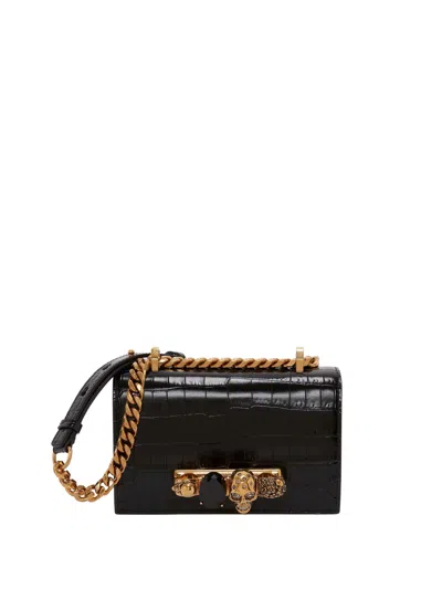 Alexander Mcqueen Alexander Borsa Mini Jewelled Satchel In Black/gold