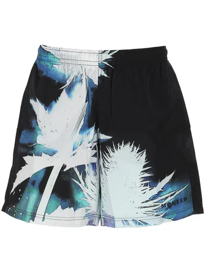 Alexander Mcqueen Alexander Mc Queen Black Elasticated Waistband Swim Shorts In Multicolor