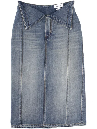 Alexander Mcqueen Alexander Mc Queen Blue Denim Midi Skirt