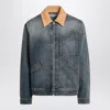 Alexander Mcqueen Denim Jacket With Suede Collar In Blue