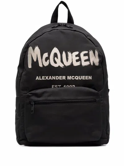 Alexander Mcqueen Black Graffiti Metropolitan Printed Backpack