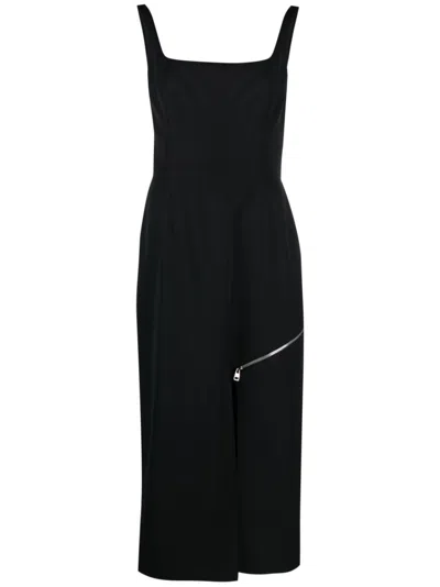 Alexander Mcqueen Alexander Mc Queen Grain De Poudre Wool Midi Dress In Black