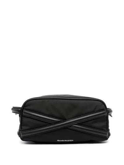 Alexander Mcqueen Black Beauty Case With Harness Detail In Fabric And Leather Man