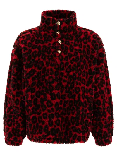 Alexander Mcqueen Leopard Print Fleece Jacket Jackets In Red