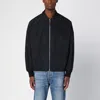 Alexander Mcqueen Black Bomber Jacket With Ghostwash Print In Cotton Denim Man