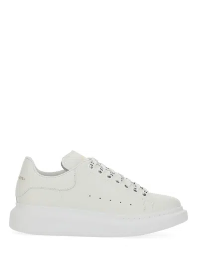 Alexander Mcqueen White Low Top Sneakers With Logo Lettering On Tongue And Heel In Leather Woman