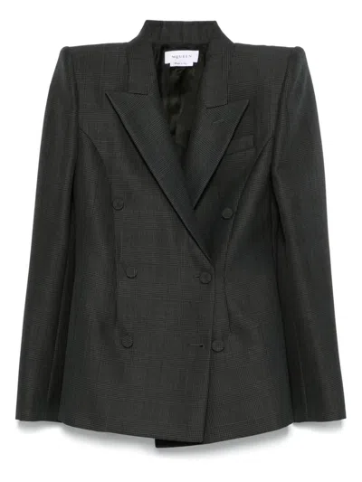 Alexander Mcqueen Alexander Mc Queen Prussian Blue Double Breasted Jacket In Black