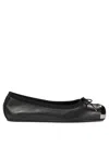 Alexander Mcqueen Black Leather And Silver Metal Flats