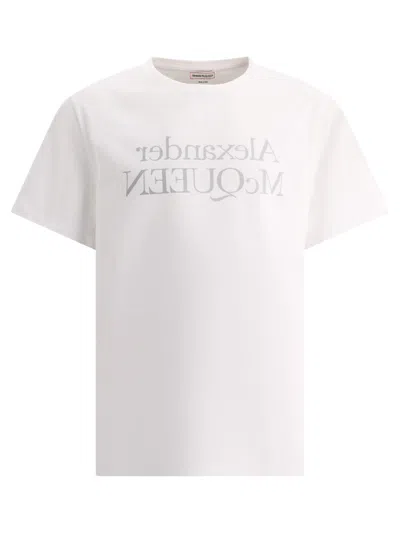 Alexander Mcqueen Reflected Logo T-shirt In Whitesilvr