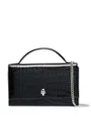 Alexander Mcqueen Medium Skull Croc Embossed Leather Top Handle Bag