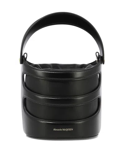 Alexander Mcqueen Stylish Black Leather Bucket Handbag For Women | Ss24 Collection
