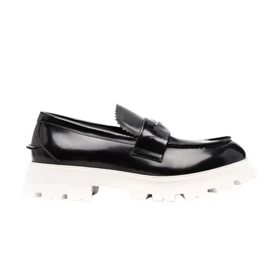 Pre-owned Alexander Mcqueen Contrast Sole Leather Penny Loafers 'black White' | Men's Size 4