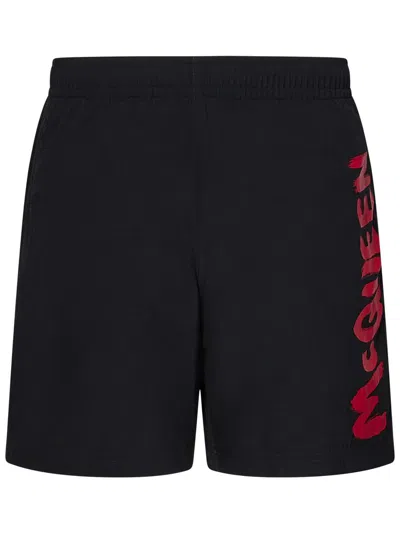 Alexander Mcqueen Graffiti Swimsuit In Black