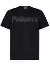 Alexander Mcqueen Black T-shirt With Glitter Logo Print In Cotton Man