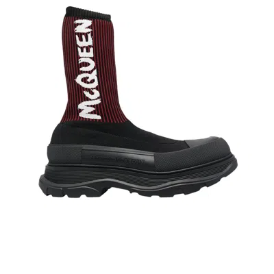 Pre-owned Alexander Mcqueen Knit Tread Slick Boot 'graffiti - Black Red' | Men's Size 42.5