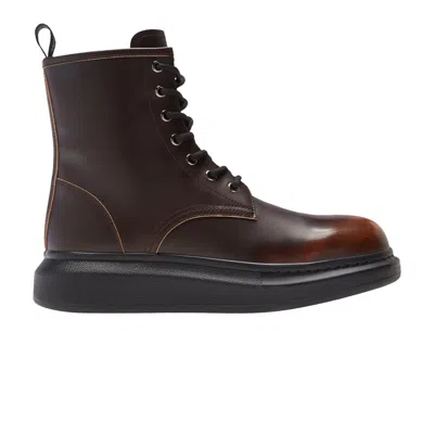 Pre-owned Alexander Mcqueen Leather Wedge Lace-up Boot 'brown Burnt Orange' | Men's Size 43