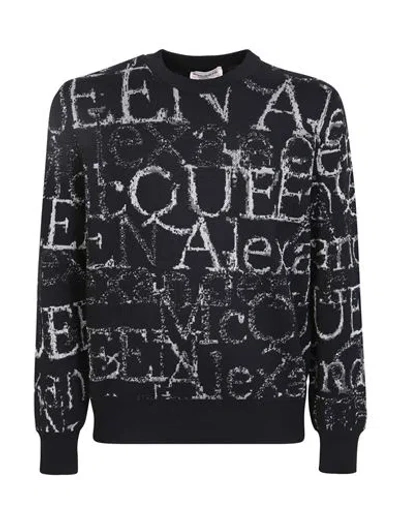Alexander Mcqueen Logo Crew Neck Black Knit Man Sweater Black Size Xl Wool