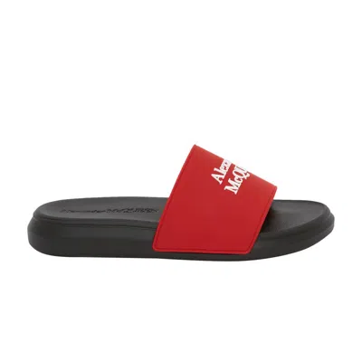 Pre-owned Alexander Mcqueen Logo Pool Slides 'lust Red' | Men's Size 43