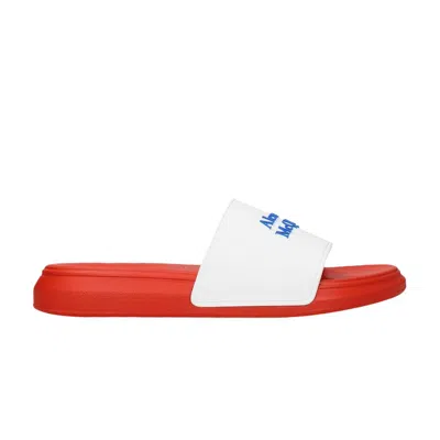 Pre-owned Alexander Mcqueen Logo Pool Slides 'white Orange' | Men's Size 40