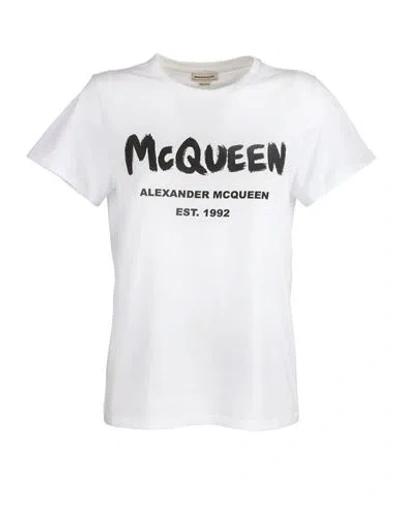 Alexander Mcqueen Logo Print Cotton T-shirt Woman T-shirt White Size 6 Cotton