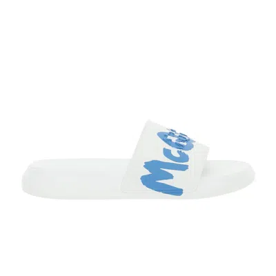 Pre-owned Alexander Mcqueen Rubber Pool Slide 'graffiti - White Lake Blue' | Men's Size 40