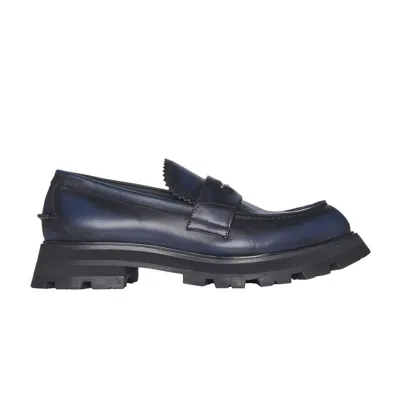 Pre-owned Alexander Mcqueen Seal Logo Leather Loafer 'blue' | Men's Size 43