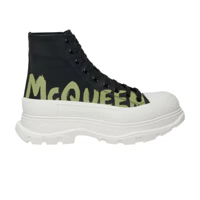 Pre-owned Alexander Mcqueen Tread Slick Boot 'graffiti Logo - Black Khaki' | Men's Size 40