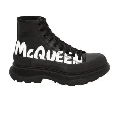 Pre-owned Alexander Mcqueen Tread Slick Boot 'graffiti Logo - Black' | Men's Size 41