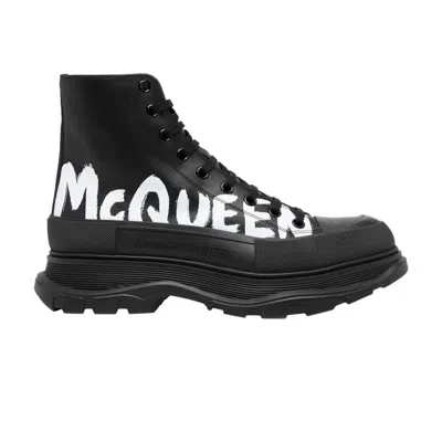 Pre-owned Alexander Mcqueen Tread Slick Boot 'graffiti Logo - Black' | Men's Size 41