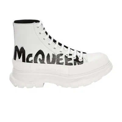 Pre-owned Alexander Mcqueen Tread Slick Boot 'graffiti Logo - White' | Men's Size 43