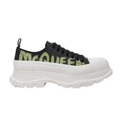Pre-owned Alexander Mcqueen Tread Slick Lace Up 'graffiti Logo - Black Khaki' | Men's Size 4