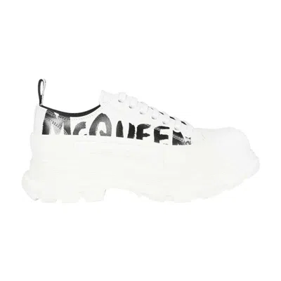 Pre-owned Alexander Mcqueen Tread Slick Lace Up 'mcqueen Graffiti Logo - White' | Men's Size