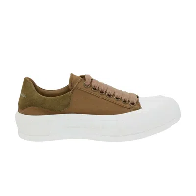 Pre-owned Alexander Mcqueen Wmns Deck Lace-up Plimsoll 'khaki' | Green | Women's Size 35.5